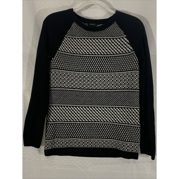 Talbots Fair Isle Nordic Wool Blend Black Sweater Womens M Winter Long Sleeve - Picture 1 of 7